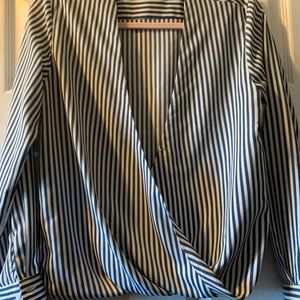 Bishop + young striped drape blouse